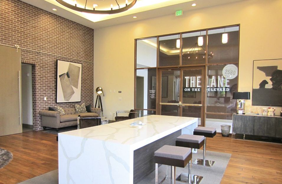 Clubhouse kitchen and leasing lobby